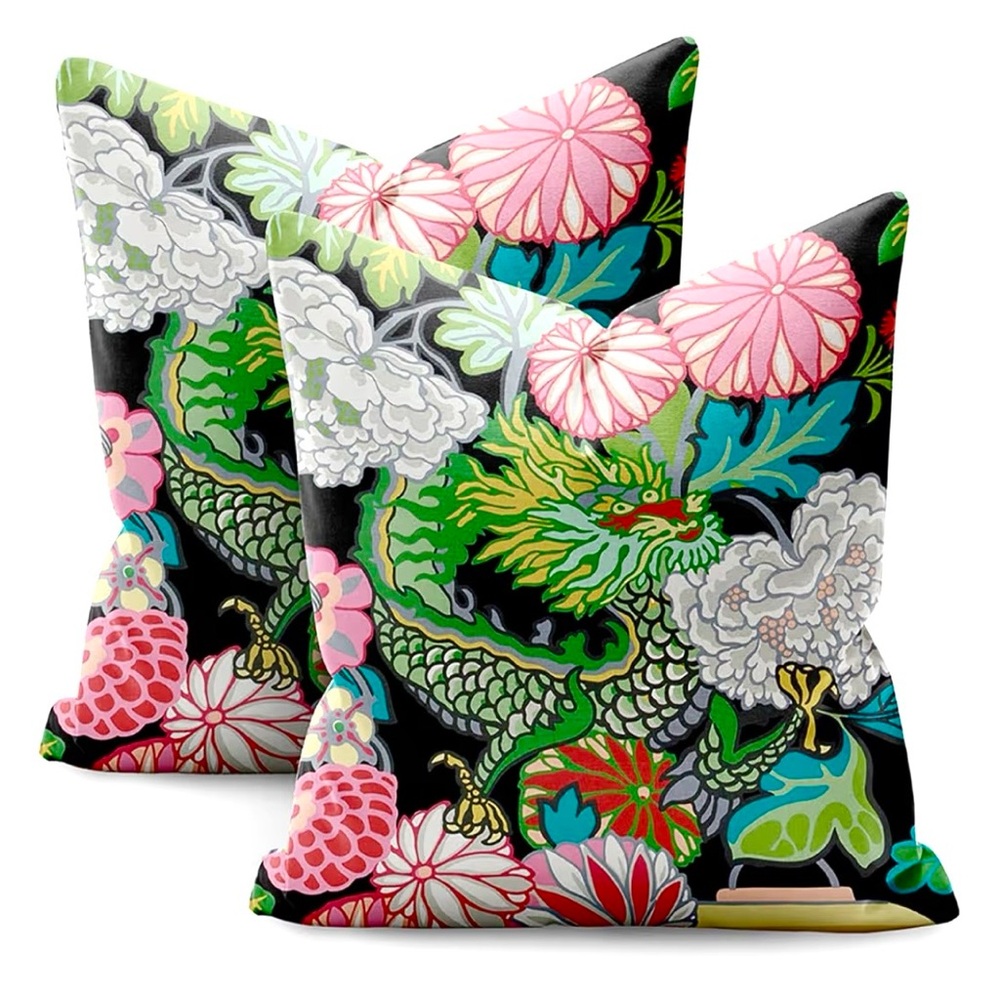 Chinoiserie Dragon Print Pillow Covers - Set of 2 - Chiang Mai Design